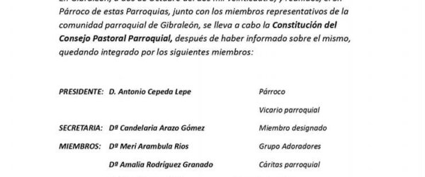 Constitución del Consejo Pastoral Parroquia de Gibraleón